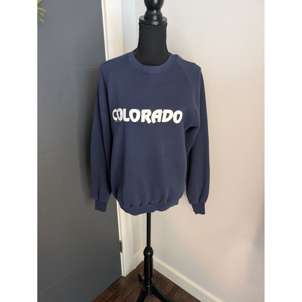 Vintage 90s Jerzees 50/50 Navy Blue Colorado Raglan Sweatshirt XL - Made In USA